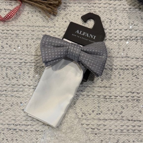 Alfani Other - Alfani Charcoal Bow Tie and Ivory Pocket Square Set